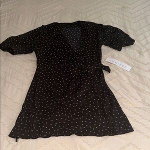 Lumiere Black Polka Dot Wrap Dress